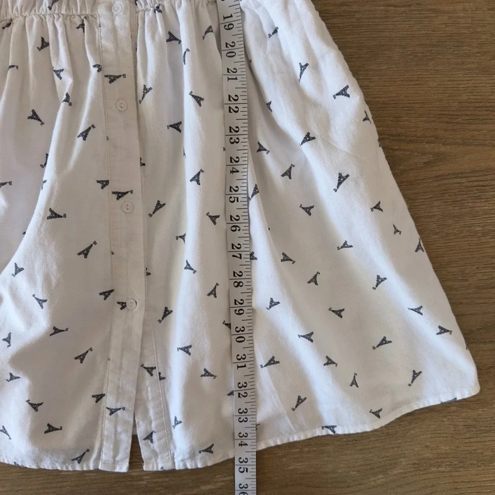 ELLISON Linen Blend Eiffel Tower Print Button Up Shirt Dress-White Knee Length-S